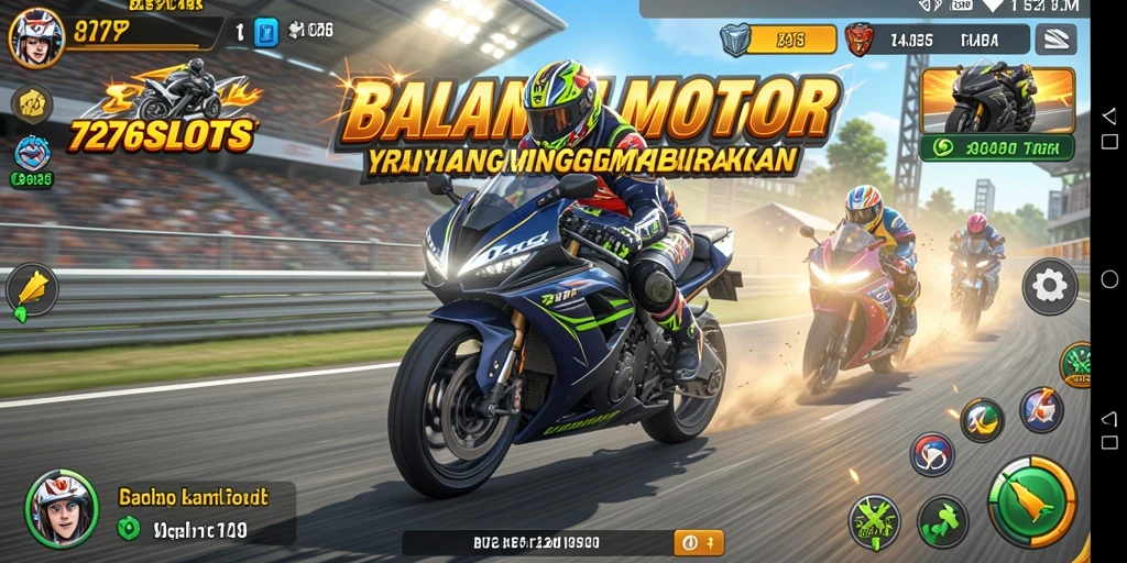 Tampilan gameplay yang mendebarkan di 7276SLOTS dengan balapan motor yang cepat.