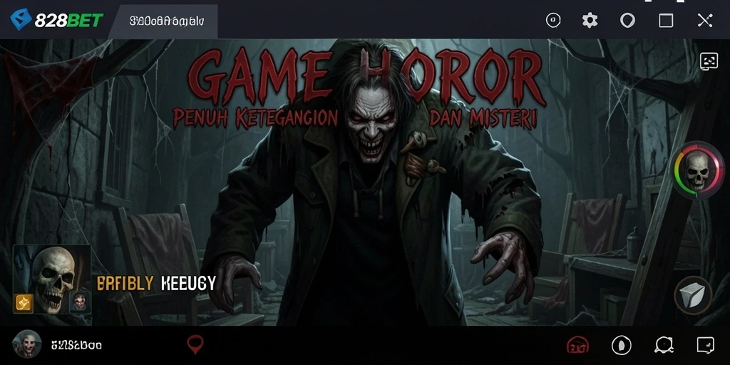 Screenshot gameplay 828BET menggambarkan suasana horor yang mencekam.