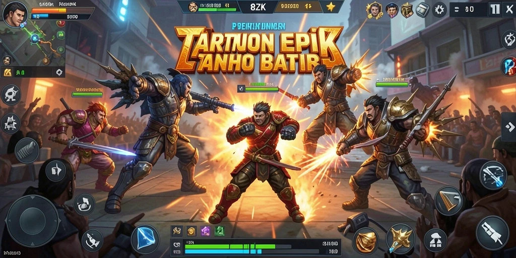 Screenshot gameplay 8ZK menampilkan pertarungan seru antara karakter-karakter unik.