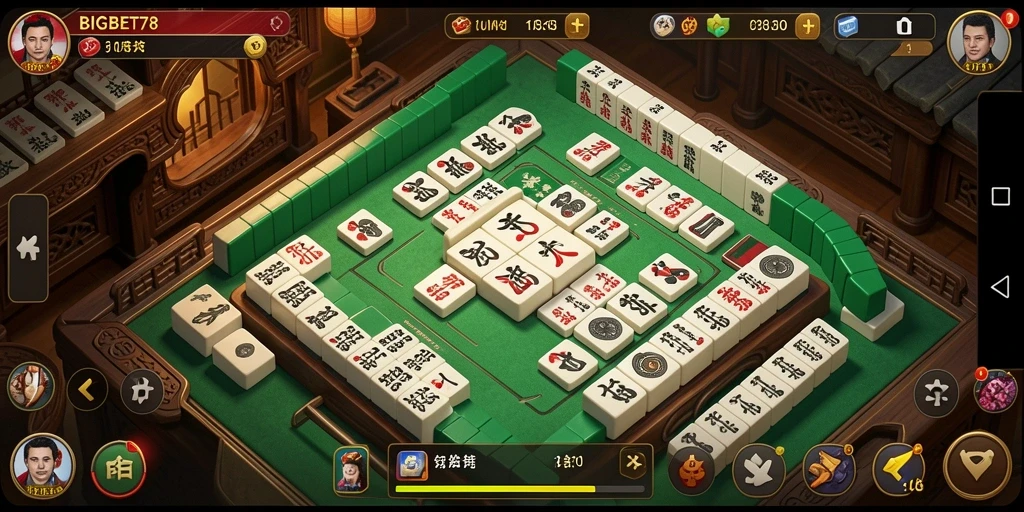 Tampilan gameplay BIGBET78 dengan aksi mencocokkan ubin Mahjong.