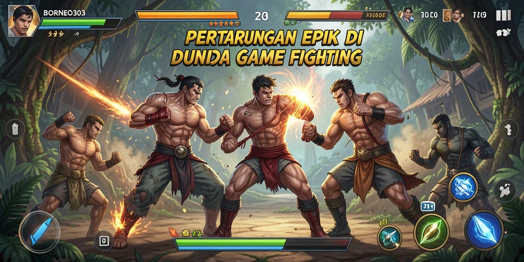Screenshot gameplay BORNEO303 menampilkan aksi pertarungan yang intens dan mendebarkan.
