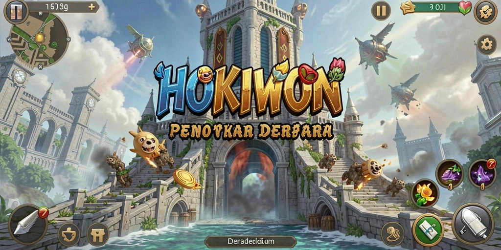 Tangkapan layar gameplay HOKIWON yang mendebarkan dalam aksi Tower Defense.