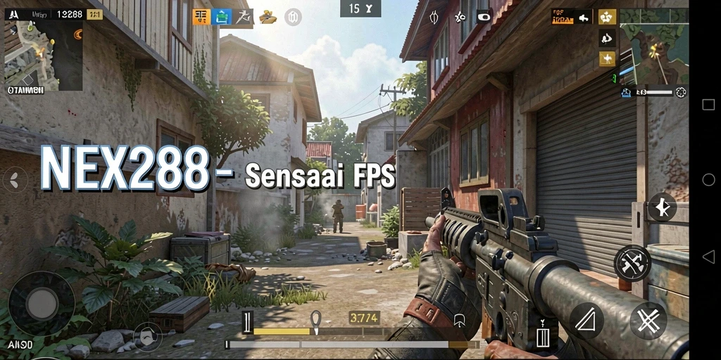 Tampilan gameplay intens dalam pertempuran FPS NEX288.