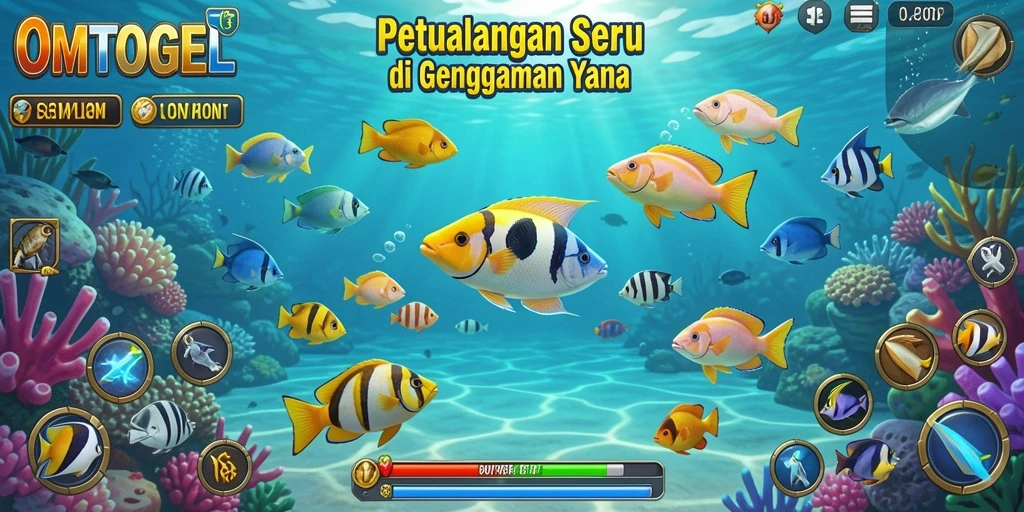 Screenshot gameplay OMTOGEL dengan tampilan ikan yang berwarna-warni.