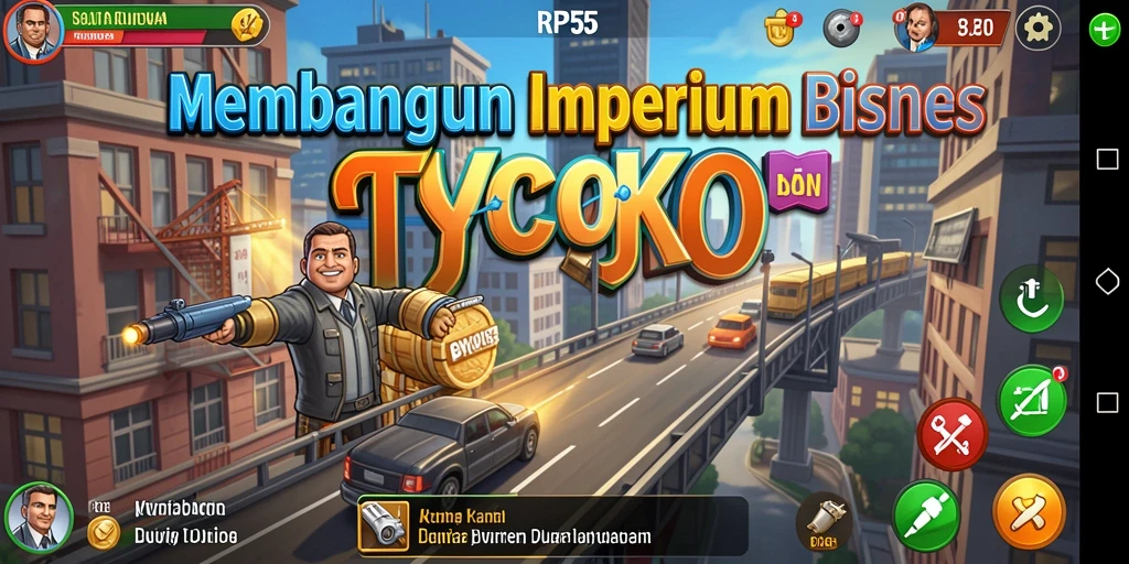 Tampilan utama gameplay RP55 menunjukkan strategi bisnis yang menarik.