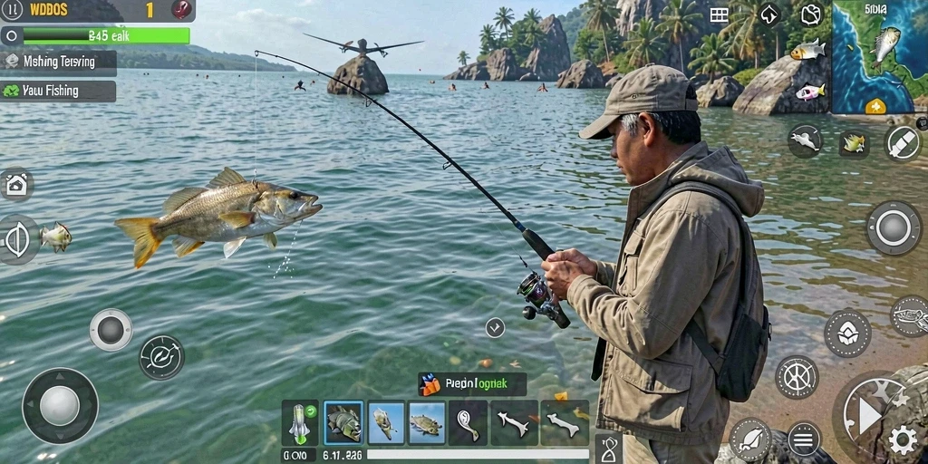 Gameplay menampilkan momen menangkap ikan yang mendebarkan di WDBOS.